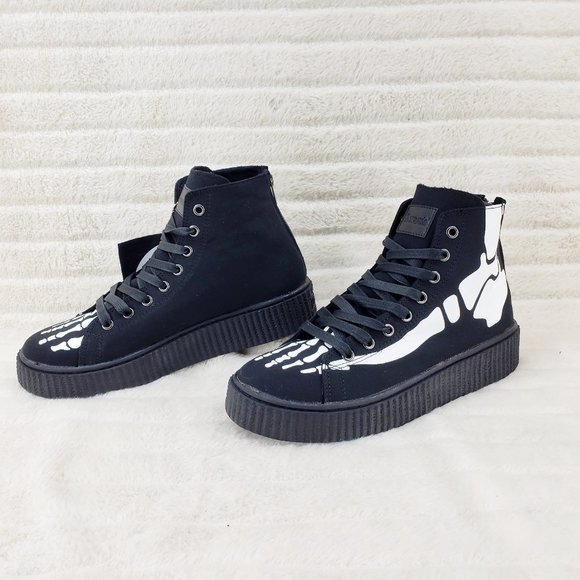 Demonia Sneeker Mens X-Ray Graphic Bone Creeper Sneaker Flame Tread Goth Punk - Picture 9 of 9